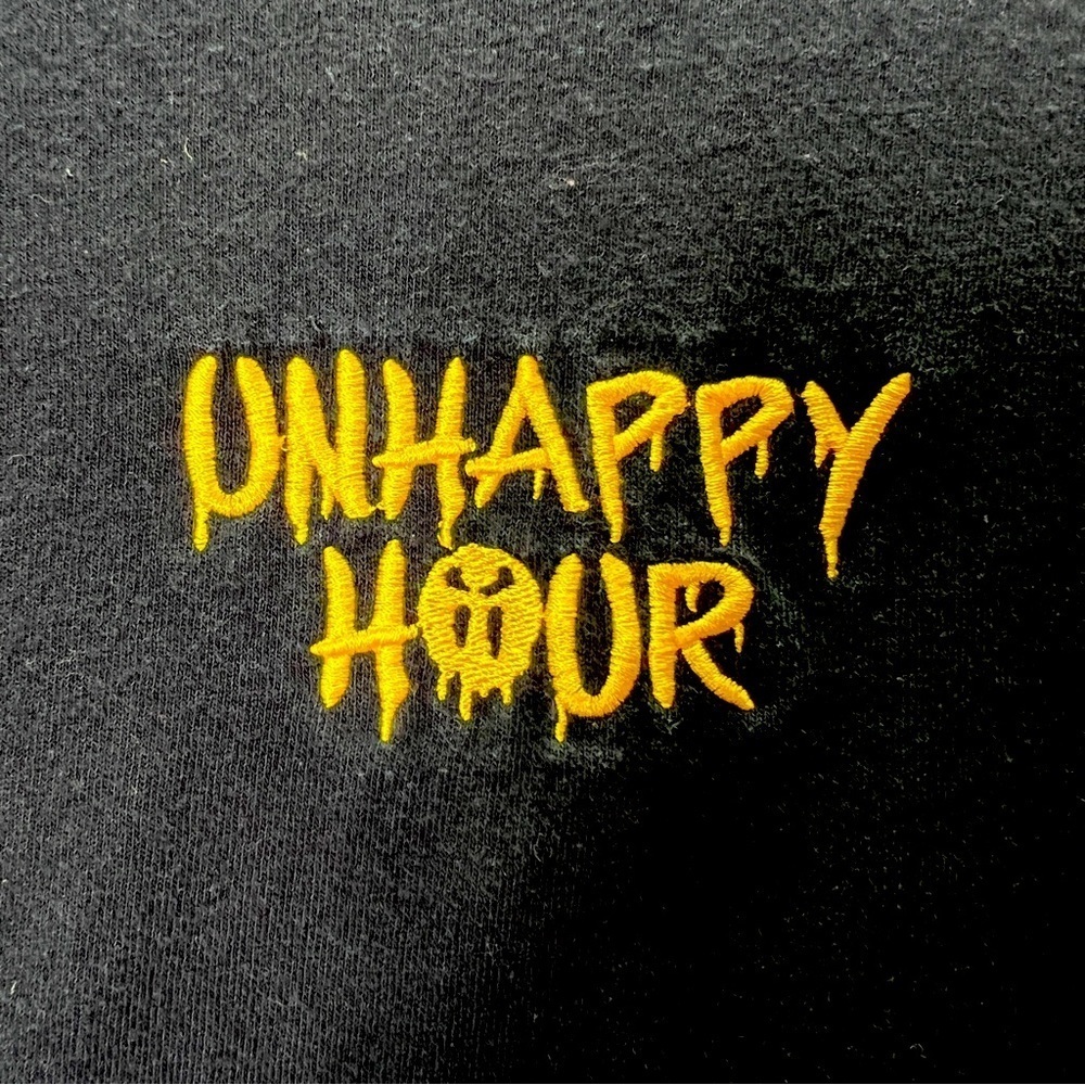 Men's Unhappy Hour embroidered logo short sleeve t-shirt size large